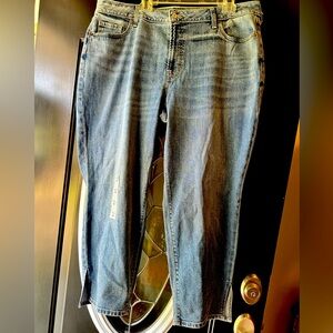 Size 20 Old Navy OG straight high rise blue jeans. NWT.  Slit at bottom of leg.
